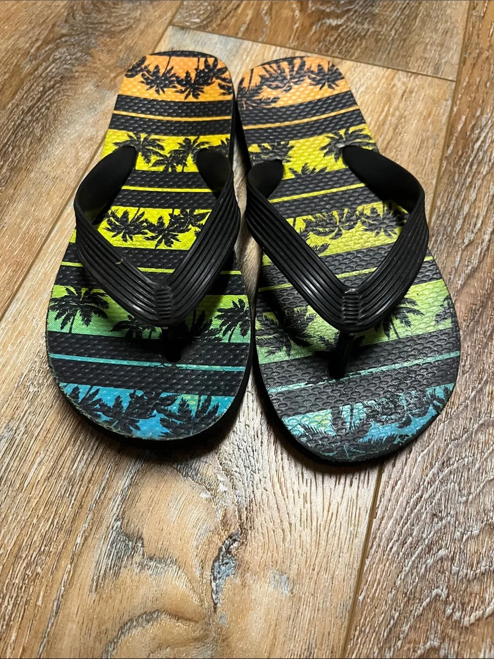 Kids Multicolor Tropical Flip Flop Sandals - Black Straps